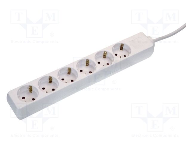 Extension lead; 3G1.5mm2; with protection; Sockets: 6; PVC; white