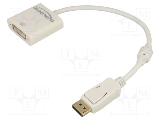 Adapter; DisplayPort plug,DVI-I (24+5) socket; 0.2m; white