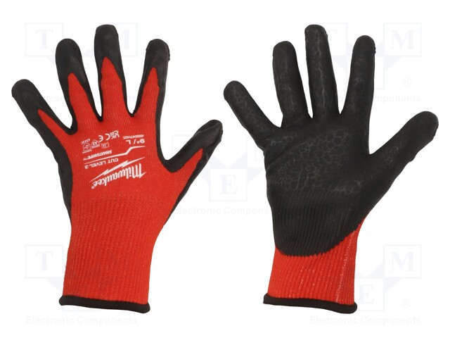 Protective gloves; Size: 9,L; black/red; Resistance to: cutting