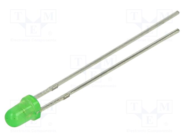 LED; green; 3mm; 4mcd; 35°; 2.1VDC