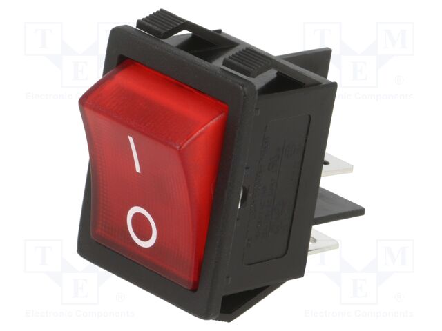 ROCKER; DPST; Pos: 2; OFF-ON; 16A/250VAC; red; neon lamp; R5; 250V