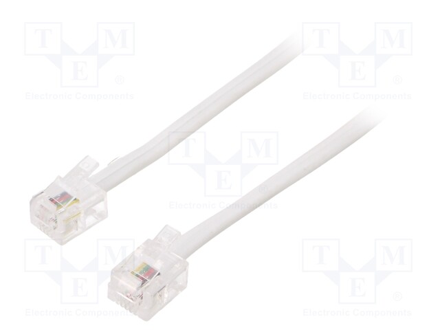 Cable: telephone; flat; RJ11 plug,both sides; 10m; white