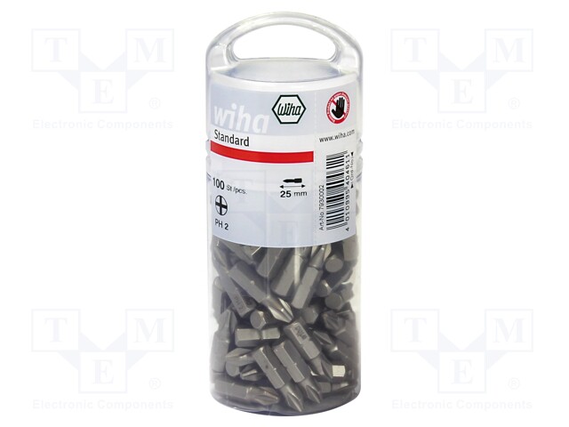 Screwdriver bit; Phillips; PH2; Overall len: 25mm; 100pcs.