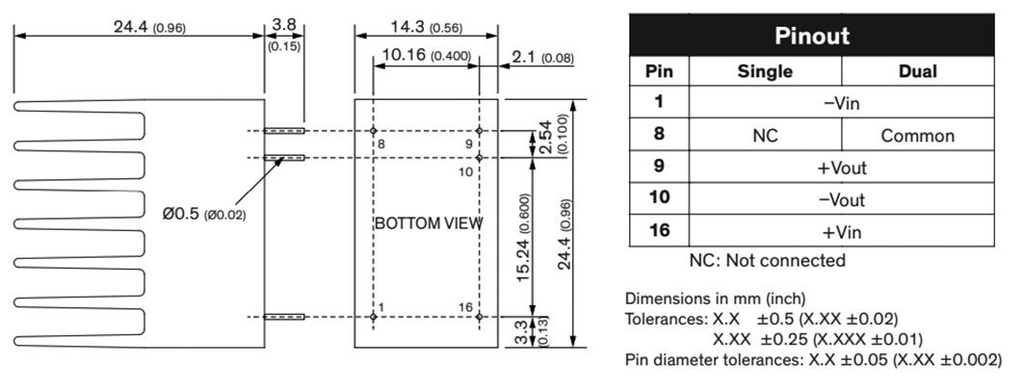 Converter: DC/DC; 15W; Uin: 9÷36V; Uout: 15VDC; Uout2: -15VDC; DIP16
