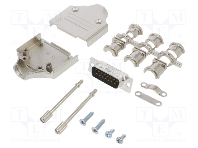 D-Sub; PIN: 15; male; shielded; straight; soldering; for cable; 13mm