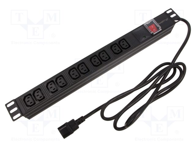 Plug socket strip: protective; Sockets: 10; 230VAC; 10A; black; 2m