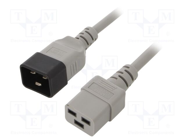 Cable; IEC C19 female,IEC C20 male; 0.5m; grey; PVC; 3G1,5mm2; 16A