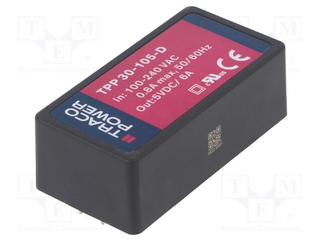 Converter: AC/DC; 30W; Uout: 5VDC; Iout: 6000mA; 87%; Mounting: PCB