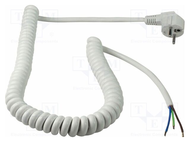 Cable; 3G1.5mm2; CEE 7/7 (E/F) plug angled,wires; PVC; white; 16A