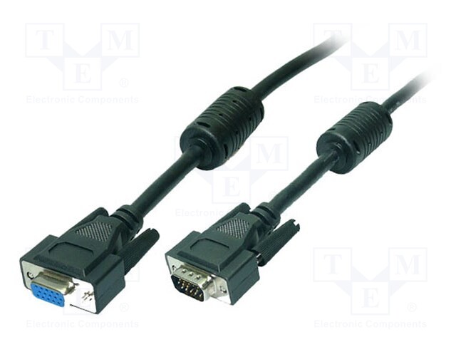 Cable; D-Sub 15pin HD plug,D-Sub 15pin HD socket; black; 20m