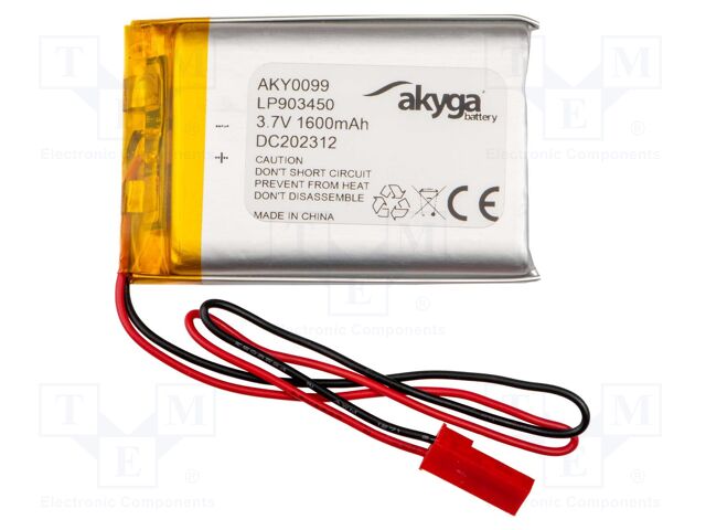 Re-battery: Li-Po; 3.7V; 1600mAh; cables,JST SYP-02T-1 socket