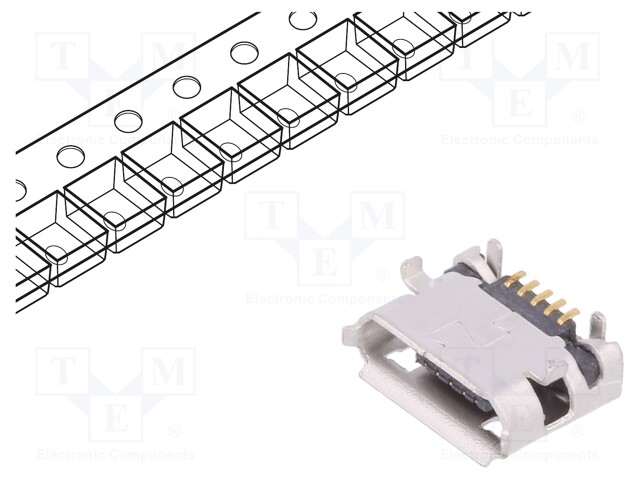 Socket; USB B micro; on PCBs; SMT,THT; PIN: 5; horizontal; USB 2.0