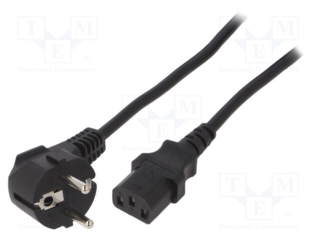 Cable; CEE 7/7 (E/F) plug angled,IEC C13 female; 1.8m; black