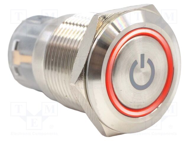 Switch: vandal resistant; SPDT; 2A/24VDC; IP67; ON-(ON); red; Ø19mm