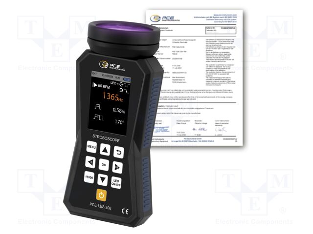 Meter: tachometer, LED stroboscope; Display: LCD 2,8"; IP52; 4.5h