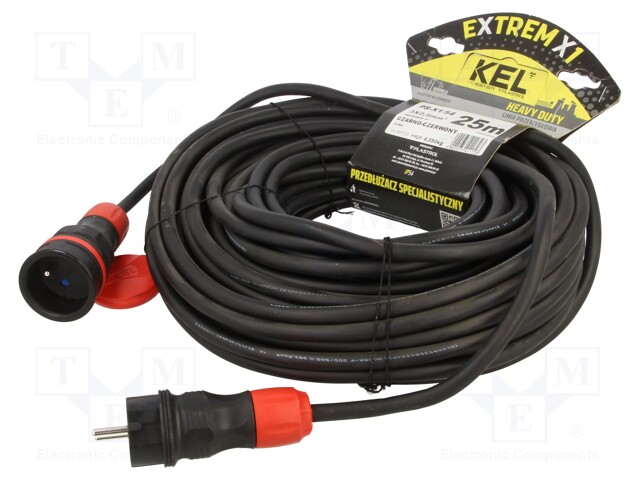 Extension lead; Sockets: 1; rubber; black; 3x2,5mm2; 25m; 16A
