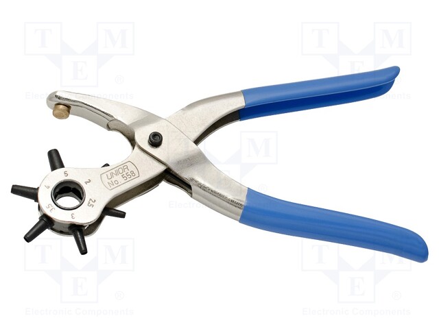 Pliers; for making holes in leather, fabrics and plastics