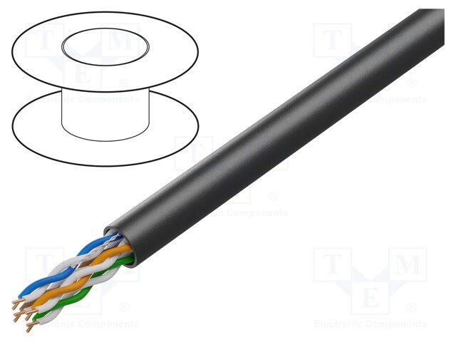 Wire; U/UTP; 4x2x24AWG; solid; CCA; PVC; black; 305m; Øcable: 5.2mm