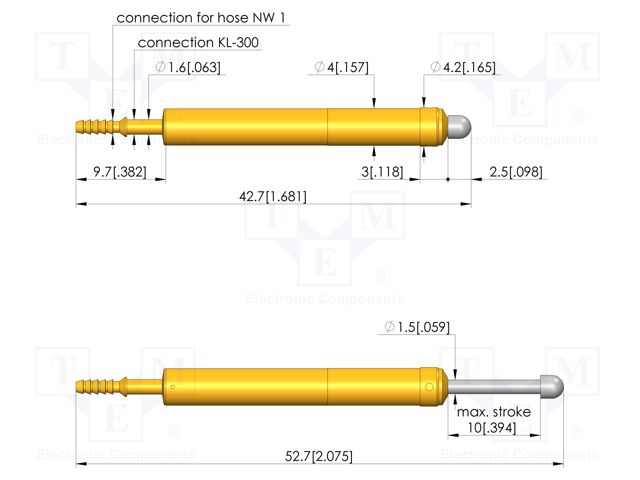 Test needle; Spring compression: 6mm; 10mm; 2A; steel; Ø: 2.5mm