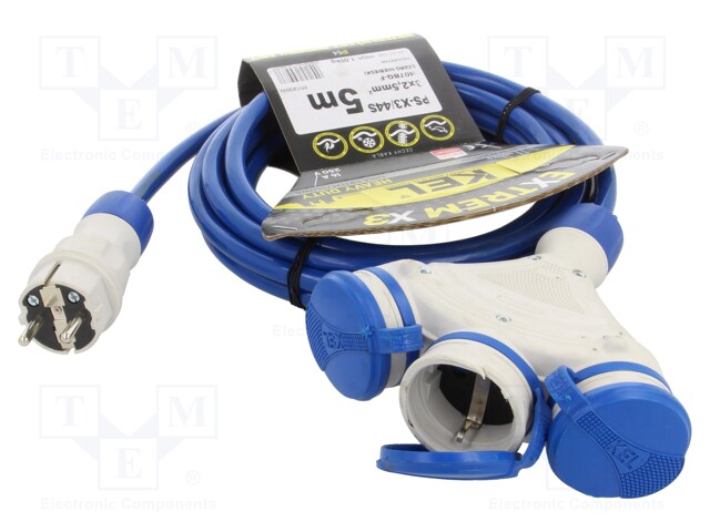 Extension lead; Sockets: 3; rubber; black; 3x1,5mm2; 25m; 16A