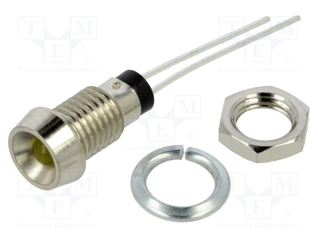 Indicator: LED; recessed; yellow; 2VDC; Ø6mm; metal; ØLED: 3mm; 25mcd