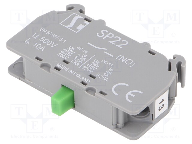 NO; 2.5A/230VAC; 4A/24VDC; 22mm; DIN; Man.series: SP22