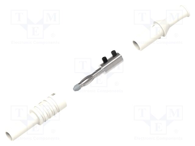 Connector: 4mm banana; plug; 36A; white; insulated; nickel plated