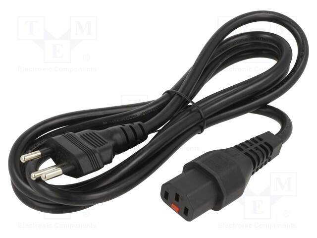 Cable; IEC C19 female,SEV-1011 (J) plug; 3m; black; 16A; 250V
