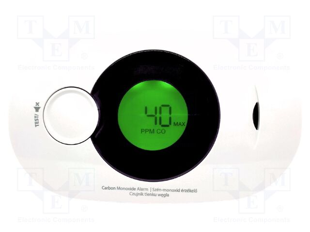Meter: CO detector; Display: LCD; 129x76x31mm; -10÷40°C