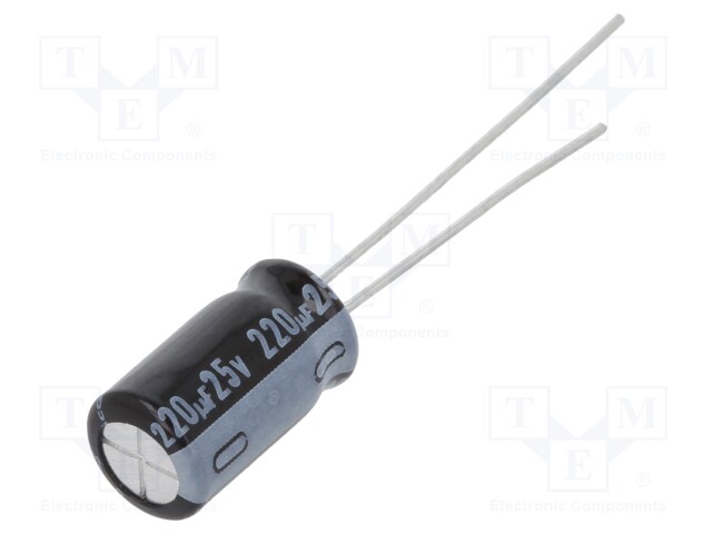 Capacitor: electrolytic; THT; 220uF; 25VDC; Ø6.3x11mm; Pitch: 2.5mm