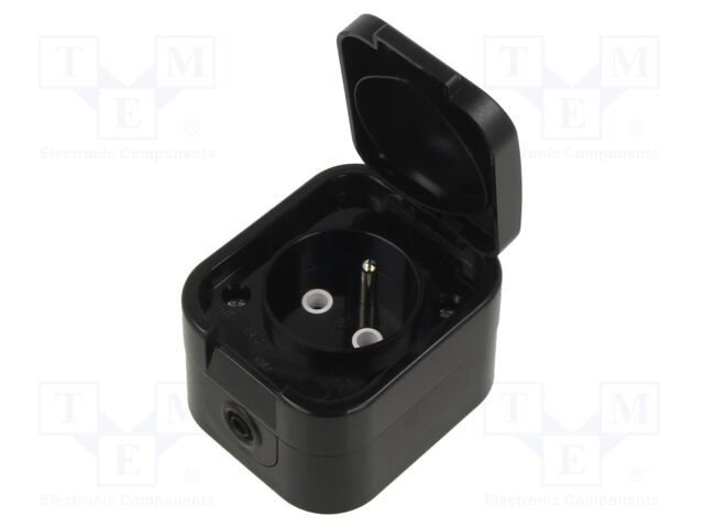 Connector: AC supply; socket; 2P+PE; 250VAC; 16A; black; wall mount