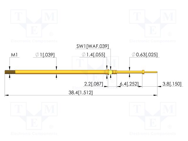 Test needle; Spring compression: 4.3mm; 6.35mm; 3A; CuBe; Ø: 0.4mm