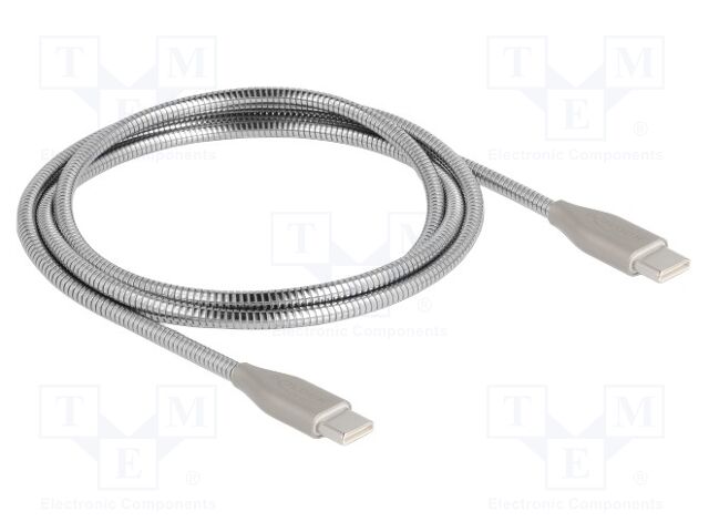 Cable; USB C plug,both sides; 1m; silver; 23AWG,28AWG; metal; 60W