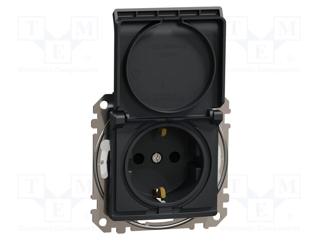 F-type socket (Schuko); 250VAC; IP44; anthracite; Sedna; 2P+PE