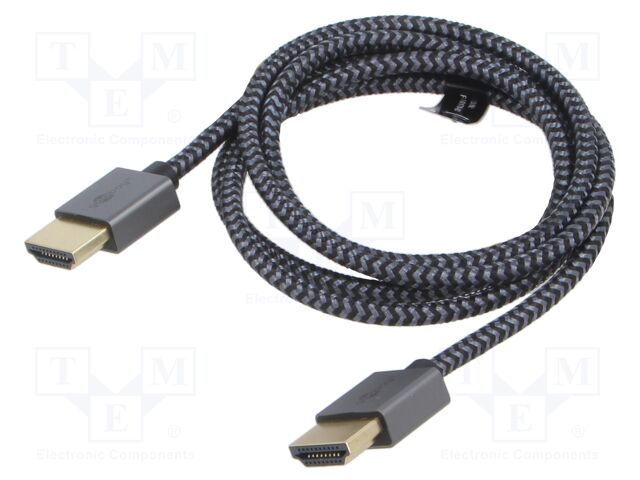 Cable; HDMI plug,both sides; PVC; textile; 1m; black-grey; silver