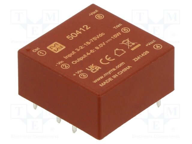Converter: DC/DC; 15W; Uin: 18÷75VDC; Uout: 9VDC; Iout: 1.67A; PCB