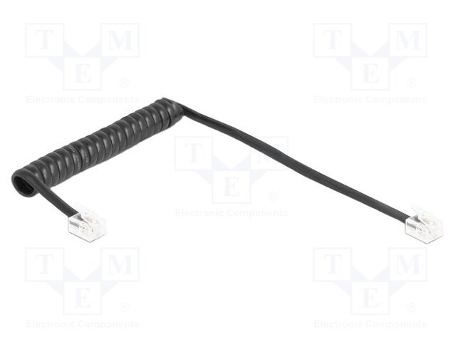 Cable: telephone; coiled; RJ11 plug,both sides; black; 32AWG