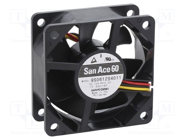 Axial Fan, 12 V, DC, 60 mm, 25 mm, 26.1 cu.ft/min, 0.74 m³/min