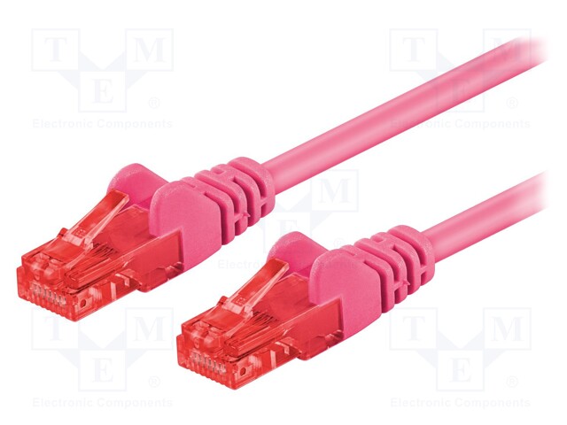 Patch cord; U/UTP; 6; stranded; CCA; PVC; pink; 0.25m; 24AWG
