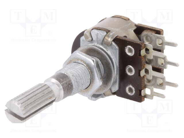 Potentiometer: shaft; 100kΩ; 100mW; ±20%; PCB,on panel; 6mm; carbon