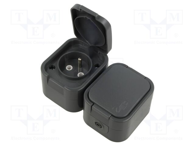 Connector: AC supply; socket; 2P+PE; 250VAC; 16A; grey; wall mount