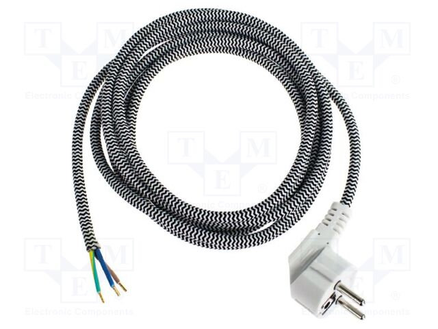 Cable; 3G1mm2; CEE 7/7 (E/F) plug angled,wires; textile; 3m; 10A