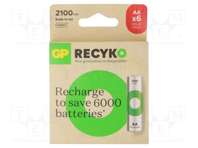 Re-battery: Ni-MH; AA; 1.2V; 2100mAh; ReCyko; Ready2Use; 6pcs.