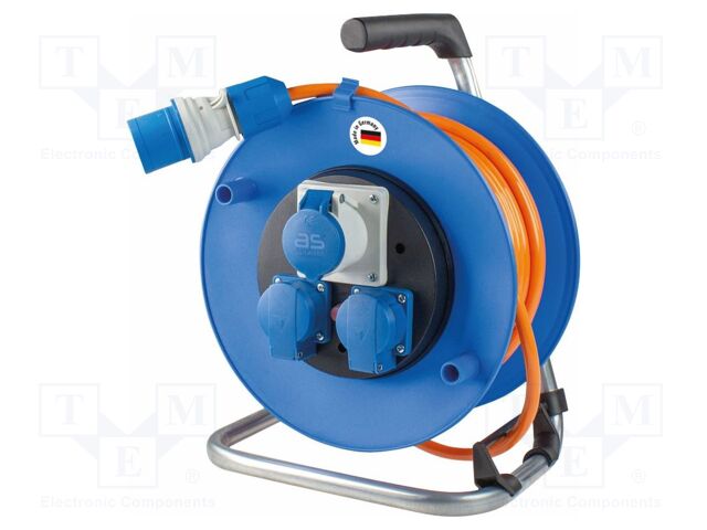 Extension lead; 3G2.5mm2; Sockets: 3; PUR; orange; 25m; 16A