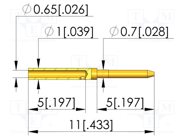 Test plug; L: 11mm; test needles; Dim: Ø0.65x11mm; plug