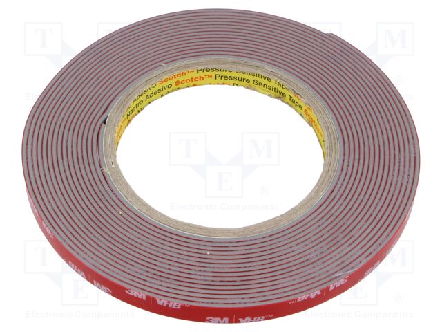 Tape: fixing; W: 9mm; L: 5.5m; Thk: 1.6mm; acrylic; grey; 39N/cm