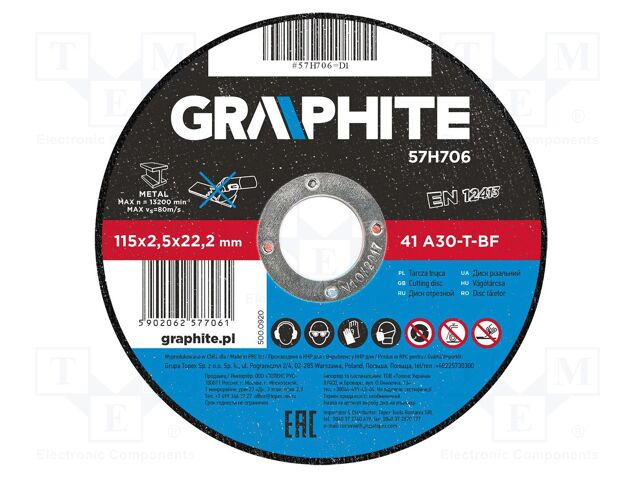 Cutting wheel; Ø: 115mm; Øhole: 22.2mm; Disc thick: 2.5mm