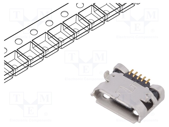 Socket; USB B micro; on PCBs; SMT,THT; PIN: 5; horizontal; USB 2.0