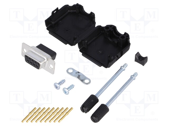D-Sub; PIN: 9; plug; female; crimped; for cable; black
