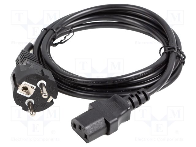 Cable; CEE 7/7 (E/F) plug,IEC C13 female; PVC; Len: 2m; black